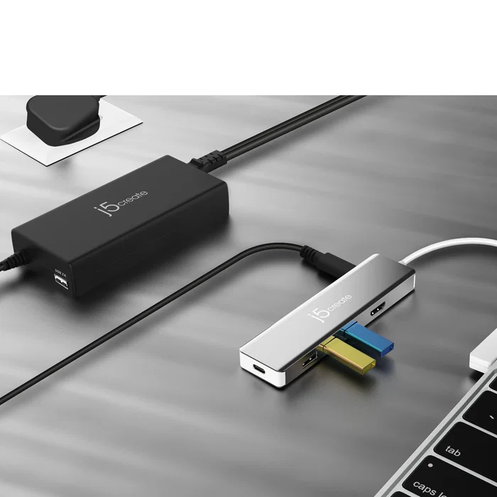 J5create JUP2290C Cargador Supercargador USB-C 100W con Cable Adjunto, Puerto Type-A, Carga Rápida PD 3.0, Color Negro - Para MacBook, iPhone, Nintendo Switch