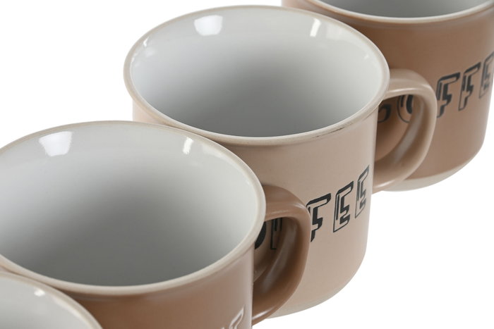 DKD Home Decor Set de 4 Tazas de Gres Marrón 285ml