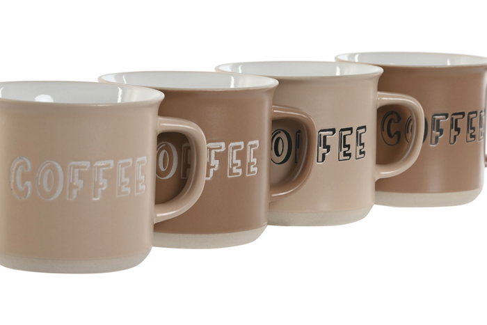DKD Home Decor Set de 4 Tazas de Gres Marrón 285ml