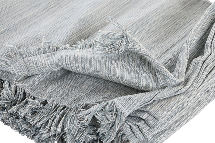 DKD Home Decor Plaid Basicos 250 x 150 cm (2 Unidades) Azul Blanco Poliéster Algodón Reciclado Hecho a Mano con Flecos