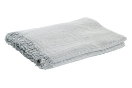 DKD Home Decor Plaid Basicos 250 x 150 cm (2 Unidades) Azul Blanco Poliéster Algodón Reciclado Hecho a Mano con Flecos