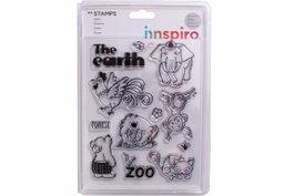 Innspiro Set de sellos acrílicos Animales Zoo 14x18cm