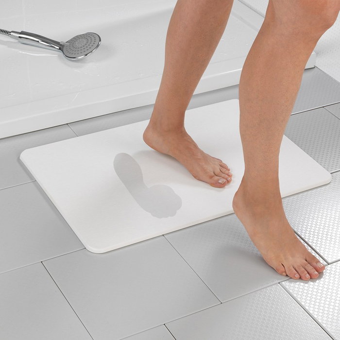 Wenko Alfombra de Baño Antideslizante de Diatomita, Blanca, Altamente Absorbente y Antibacteriana, con Papel de Lija, 60 x 39 cm