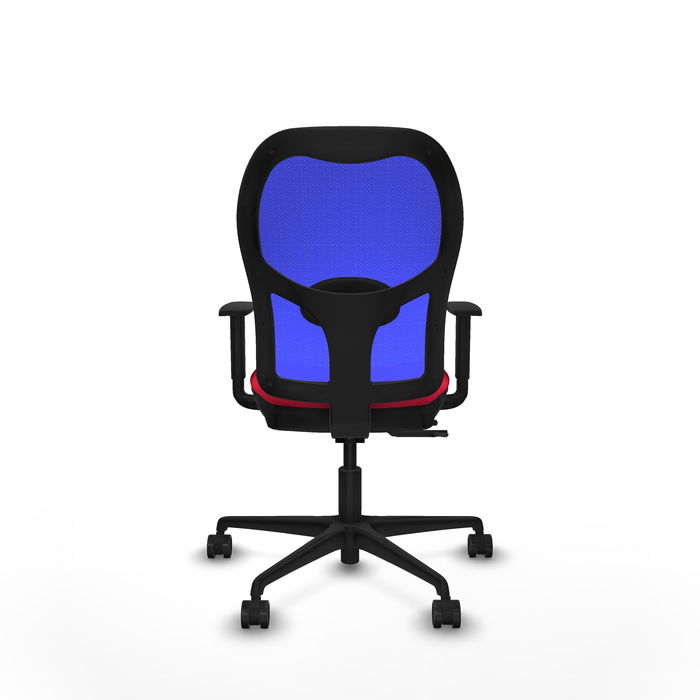 Silla de oficina Jorquera con mecanismo Sincro/Traslack tapizada con Tela color Rojo y malla color Azul. Equipada con lumbar 1D, Brazos 1D y Ruedas 65mm nailon Silla de oficina Jorquera con mecanismo Sincro/Traslack tapizada con Tela color Rojo y malla color Azul. Equipada con lumbar 1D, Brazos 1D y Ruedas 65mm nailon