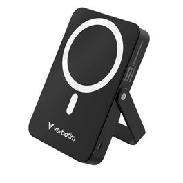 Verbatim Cargador Inalámbrico Power Bank C-Soporte 10.000 mAh, USB-C PD 20W, Carga Inalámbrica 15W, Negro
