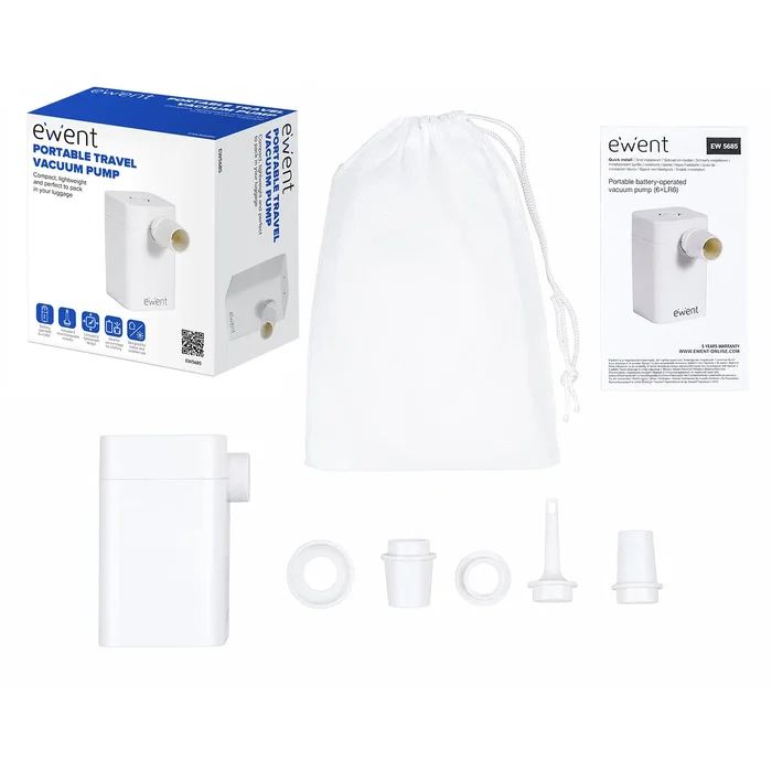 EWENT Bomba de vacío portátil EW5685 Blanca con 5 boquillas EWENT Bomba de vacío portátil EW5685 Blanca con 5 boquillas