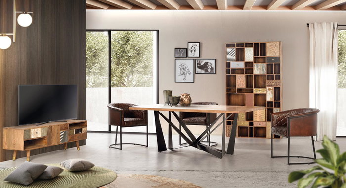 Giner y Colomer Mueble TV Madera de Mango Nogal Claro 160 cm 3 Cajones