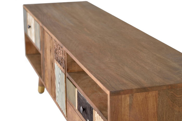 Giner y Colomer Mueble TV Madera de Mango Nogal Claro 160 cm 3 Cajones