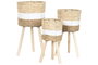 DKD Home Decor Set de 3 Maceteros de Fibra Natural Bicolor