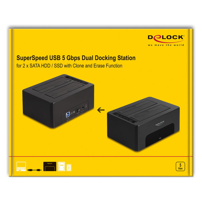 DeLOCK Estación de acoplamiento dual USB para 2 x SATA HDD/SSD 64187