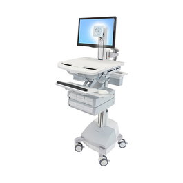 Ergotron StyleView SLA-Antrieb Carro Multimedia con 4 Schubladen para Paneles Planos hasta 61 cm (24"), Aluminio y Zinc de Acero, Peso Máximo 17.3 kg, Color Aluminio Gris Blanco