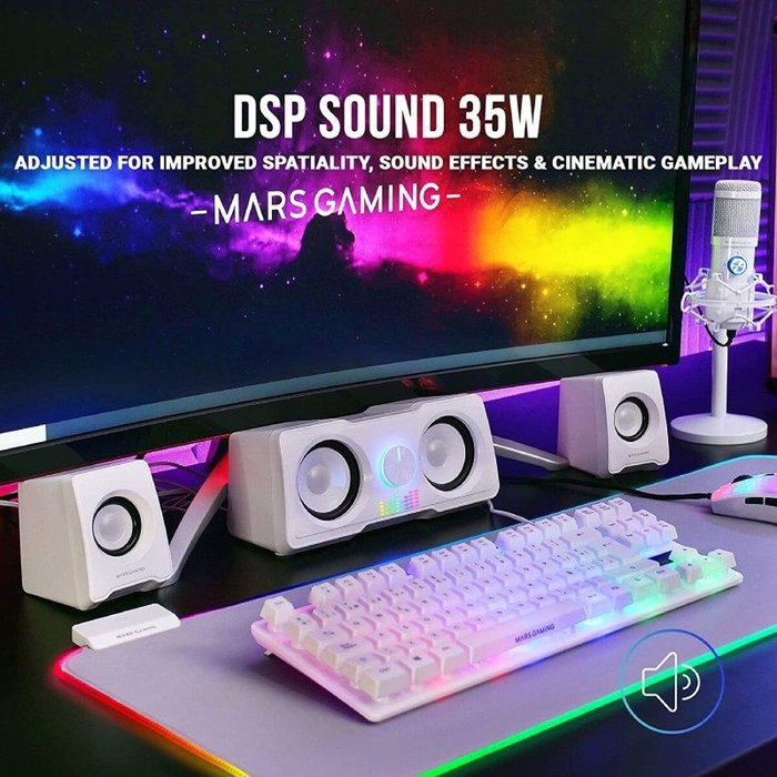 Mars Gaming MS22W Altavoces 2.2 de 35W con DSP e Iluminación RGB Blanco