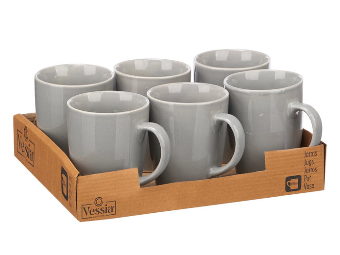 Vessia Jarra Mug Gris 330 ml 11.5x10.5x8.5 cm Cerámica Loza (Set de 24)