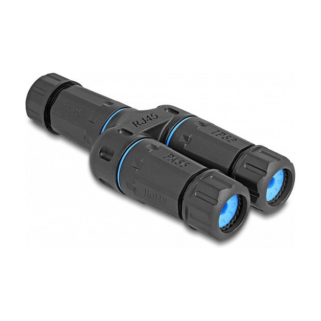 DeLOCK Conector de cable RJ45 hembra a 2 x RJ45 hembra Cat.6A impermeable DeLOCK Conector de cable RJ45 hembra a 2 x RJ45 hembra Cat.6A impermeable