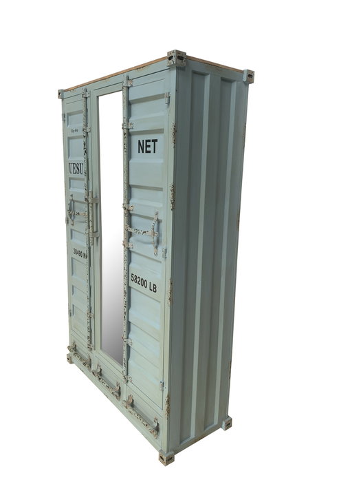 DKD Home Decor Armario Vintage Azul Celeste Metal Container 112 x 46 x 174 cm con 3 Cajones y 2 Puertas
