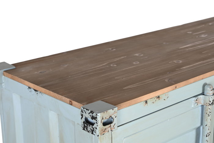 DKD Home Decor Armario Vintage Azul Celeste Metal Container 112 x 46 x 174 cm con 3 Cajones y 2 Puertas