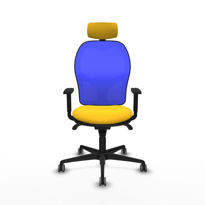 PIQUERAS Y CRESPO Silla de oficina Jorquera con mecanismo Sincro, Similpiel Amarillo y Malla Azul PIQUERAS Y CRESPO Silla de oficina Jorquera con mecanismo Sincro, Similpiel Amarillo y Malla Azul