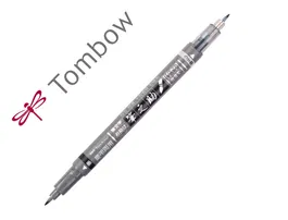 Tombow Rotulador Fudenosuke Doble Punta Blanda Tinta Base Agua Gris/Negro para Caligrafía y Dibujo