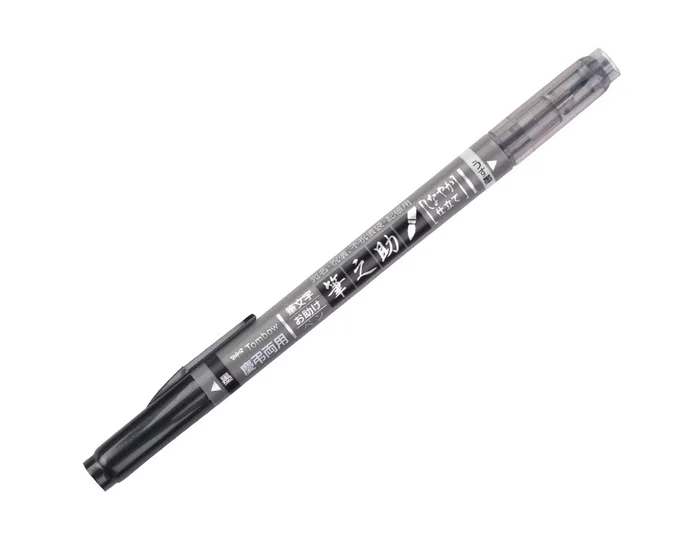 Tombow Rotulador Fudenosuke Doble Punta Blanda Tinta Base Agua Gris/Negro para Caligrafía y Dibujo