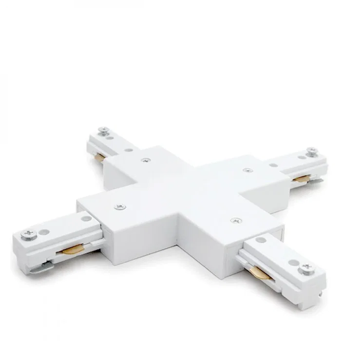 Conector X Carril Bifásico Blanco para Focos de LEDs Conector X Carril Bifásico Blanco para Focos de LEDs