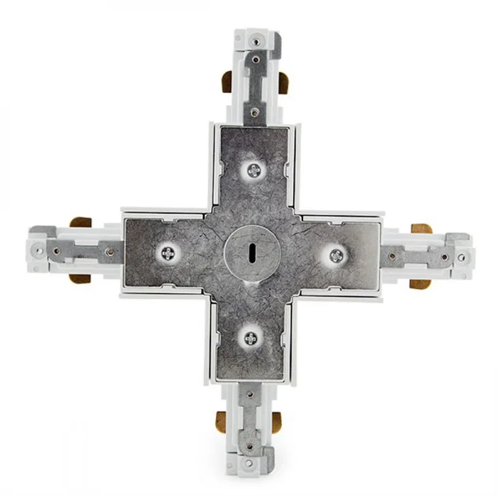 Conector X Carril Bifásico Blanco para Focos de LEDs Conector X Carril Bifásico Blanco para Focos de LEDs