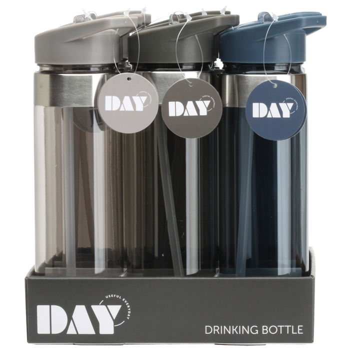 Botella Day 700 Ml Con Pajita Plegable, Libre de BPA, Tritán y PP, Hasta 70ºC, Apta Lavavajillas