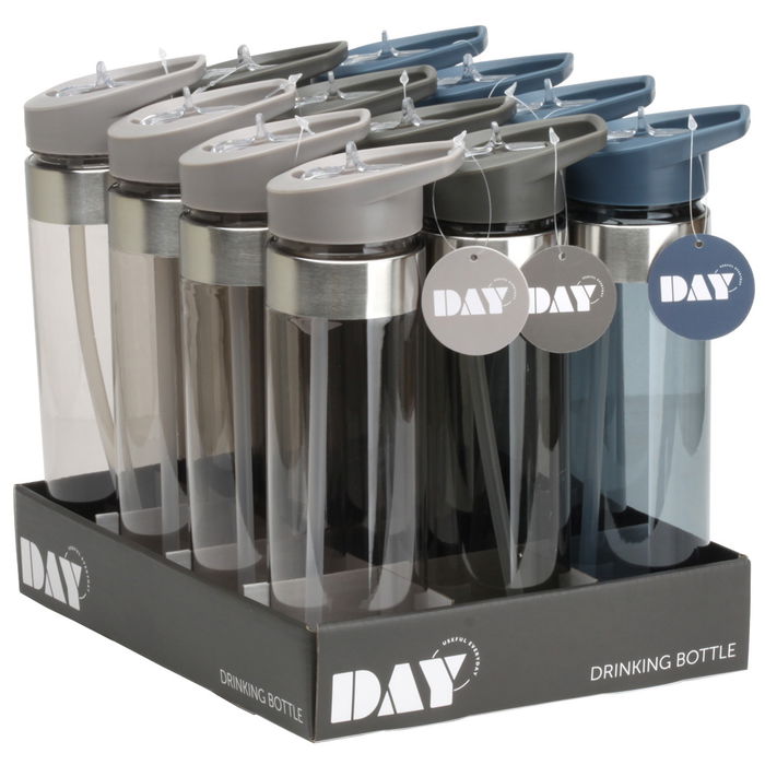 Botella Day 700 Ml Con Pajita Plegable, Libre de BPA, Tritán y PP, Hasta 70ºC, Apta Lavavajillas