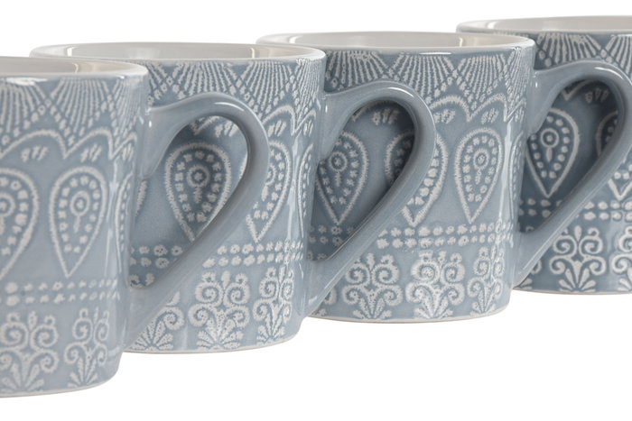 DKD Home Decor Set de 4 tazas de gres Mandala 24 azul