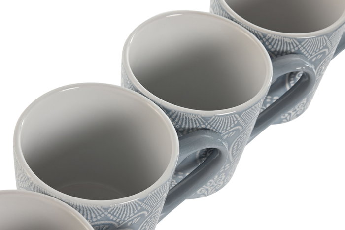 DKD Home Decor Set de 4 tazas de gres Mandala 24 azul