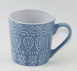 DKD Home Decor Set de 4 tazas de gres Mandala 24 azul