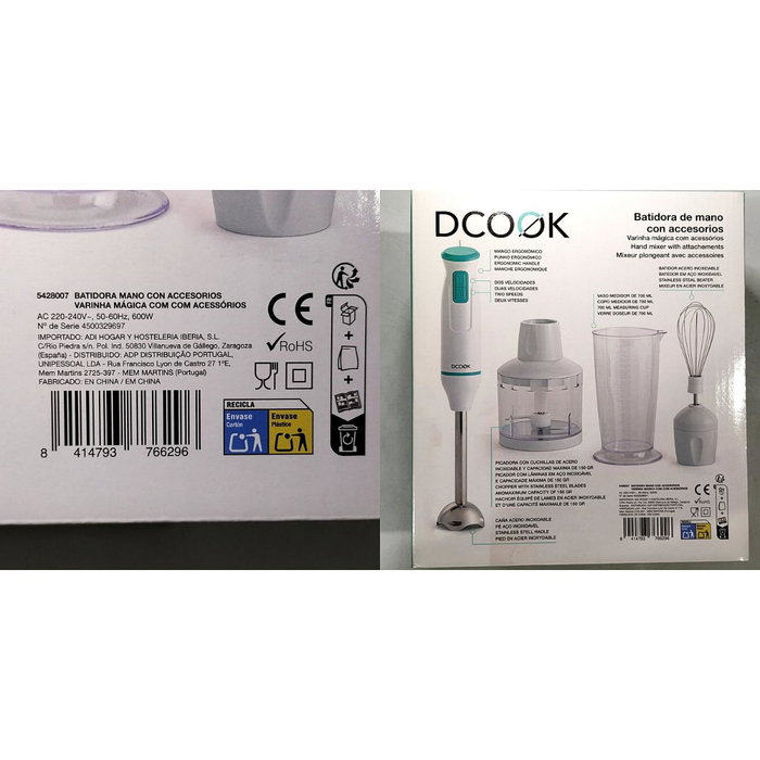 DCook Batidora de mano Gallery DC 600W con accesorios