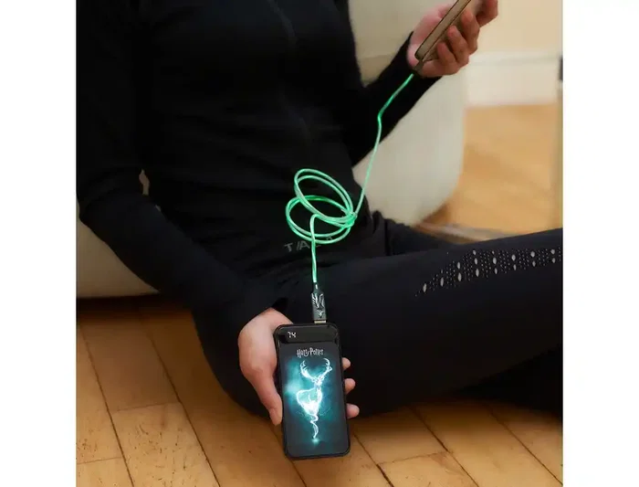 Wondee Power Bank Harry Potter Patronus 10000 mAh Cargador Portátil Luminoso con Efecto Luz y LCD para Móvil, 2 Puertos USB-A, Incluye Cable