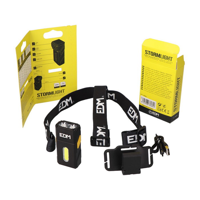 EDM Stormlight - Mini Linterna LED Recargable USB-C, 1000 Lúmenes, Cabezal Giratorio 180°, con Clip e Imán