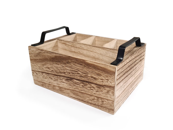 Inde Organizador de Madera para Mesa con Asas | Dimensiones: 23.3 cm Largo x 17.1 cm Ancho x 12.7 cm Alto (8 Unidades)