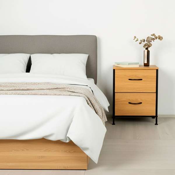 Max Home Mesita de noche con 2 cajones 40x30xH52 cm Hierro y MDF