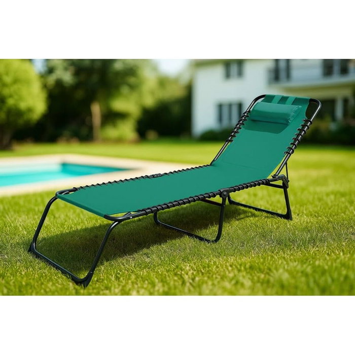 Marbueno Pack de 2 Tumbona Plegable Acero Con Cojin Verde