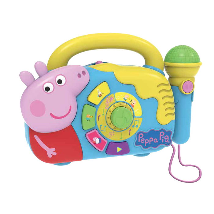 Peppa Pig Karaoke Boombox Musical con Micrófono Incorporado, Luces Intermitentes y Asa Portátil. Canciones Preinstaladas. Niños +3 Años.