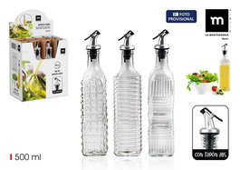 Inde Aceitera de Vidrio 500 ml con Tapón, 6x6x30 cm (24 Unidades)