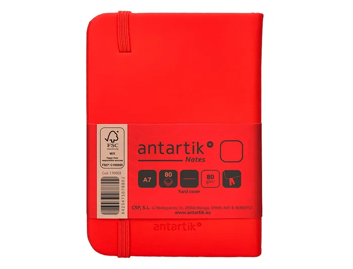 Antartik Cuaderno A7 Tapa Dura Hojas Lisas Rojo 80 Hojas 80gr FSC