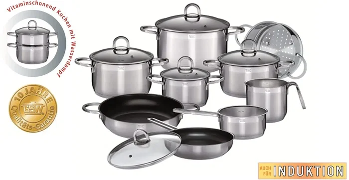 GSW Alara Juego de Utensilios de Cocina de Acero Inoxidable de 14 Piezas para Todas las Placas, Incluida Inducción