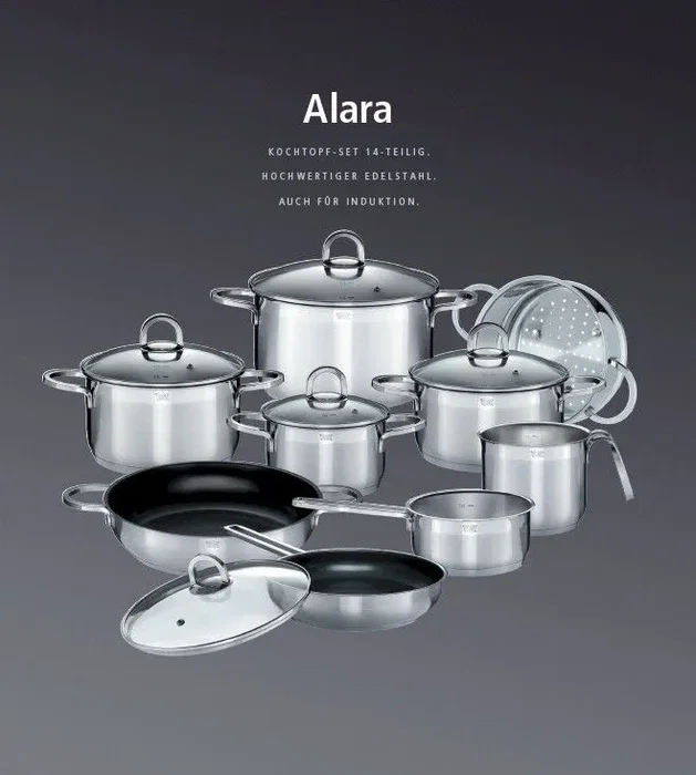 GSW Alara Juego de Utensilios de Cocina de Acero Inoxidable de 14 Piezas para Todas las Placas, Incluida Inducción