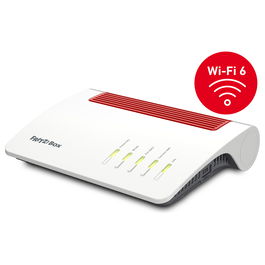 AVM FRITZ!Box 7590 AX Router WiFi 6 Gigabit con WiFi Mesh, DECT, Fon, 2.5 Gbit/s, USB 3.0, Compatible con DSL, VDSL, Fibra y Cable - Color Rojo sobre Blanco (20002998)