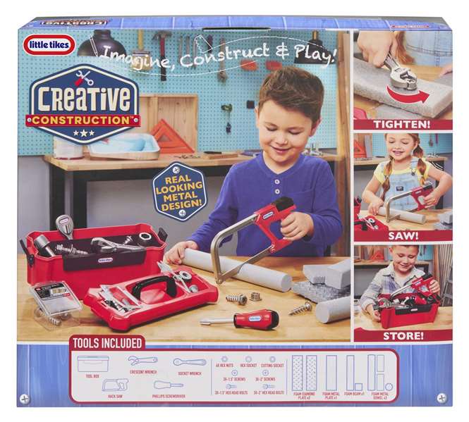 Little Tikes Creative Construction Caja Herramientas 643262, Set de 7 Herramientas de Juguete para Niños +3 Años para Aprendizaje y Desarrollo Motor