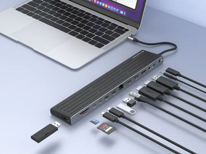 Conceptronic DONN32B Docking Station USB-C 14 en 1, Gris/Plata