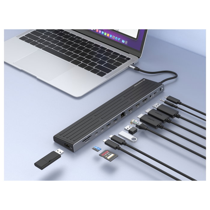 Conceptronic DONN32B Docking Station USB-C 14 en 1, Gris/Plata