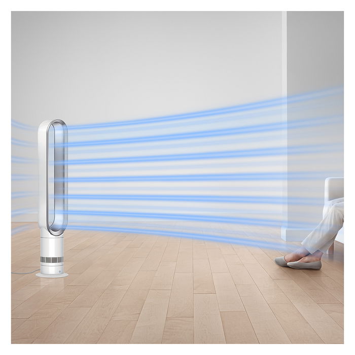 Dyson AM07 Ventilador sin Aspas de Pie para Habitaciones hasta 81 m³, Control Remoto, 10 Velocidades, Plata y Blanco