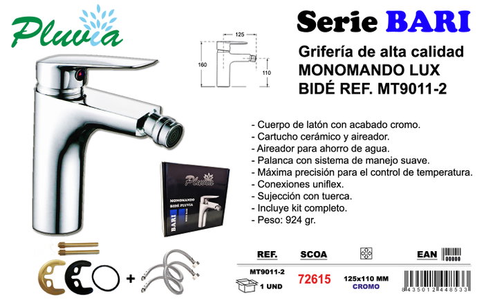 PLUVIA Grifo Monomando Bari Lux para Bidet MT9011-2