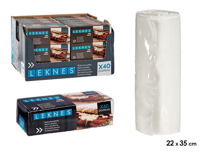 Leknes Bolsa Plástico Bocadillo 22x35cm 40 Unidades Uso Alimentario (Set de 30) Leknes Bolsa Plástico Bocadillo 22x35cm 40 Unidades Uso Alimentario (Set de 30)
