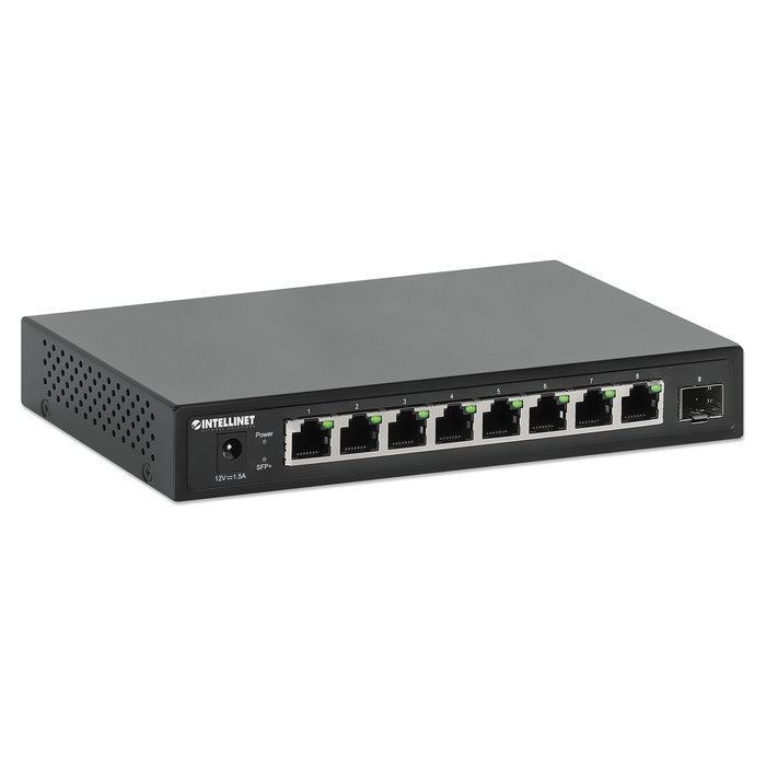 Intellinet 514803 Switch de Red 8 Puertos 2.5G Ethernet RJ45 + 1 SFP+ 10G No Administrado (Unmanaged), Metal, Negro, 60 Gbps