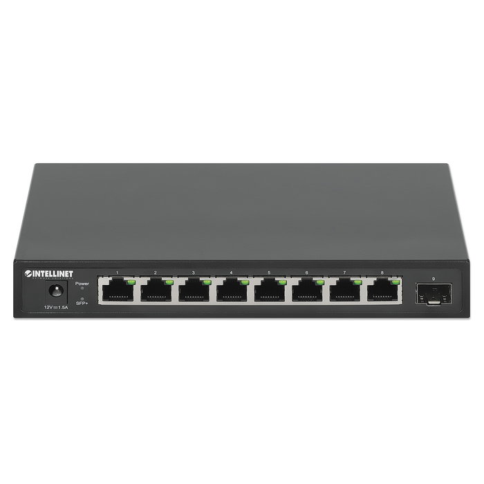 Intellinet 514803 Switch de Red 8 Puertos 2.5G Ethernet RJ45 + 1 SFP+ 10G No Administrado (Unmanaged), Metal, Negro, 60 Gbps